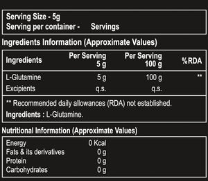 Divine Nutrition L-Glutamine Ingredients (Contents) 40 Servings